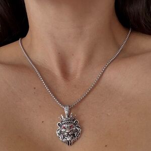 Noir NYC silver pendant lion head necklace